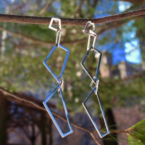 Silver Chunky Chain link Long Drop Dangle earrings - Picture 3 of 7